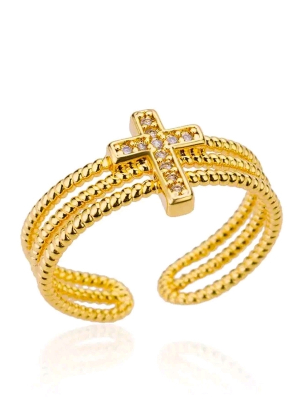 Gold Cross Crystal Accent Open Band Ring - Women's Jewelry